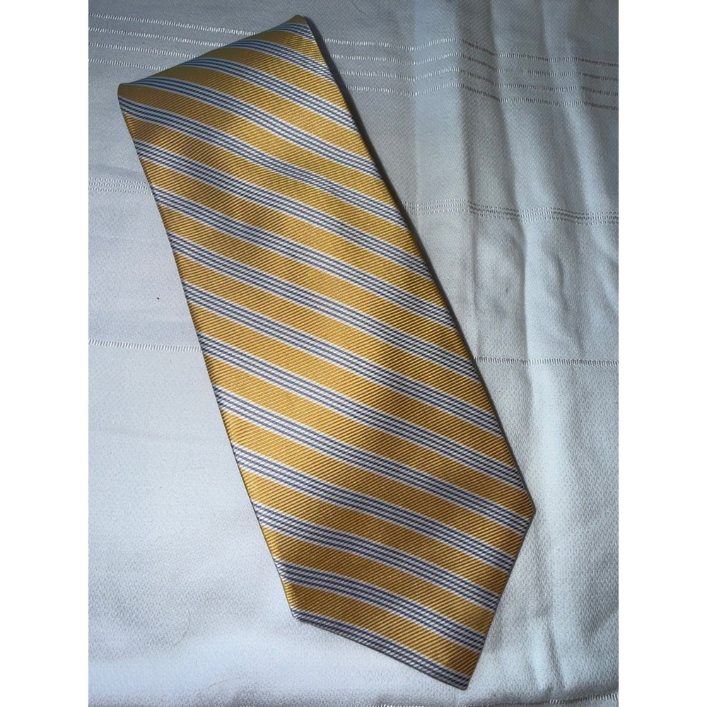 Brooks Brothers Mens Silk Necktie Gold Blue Stripe Stain Resistant Luxury office